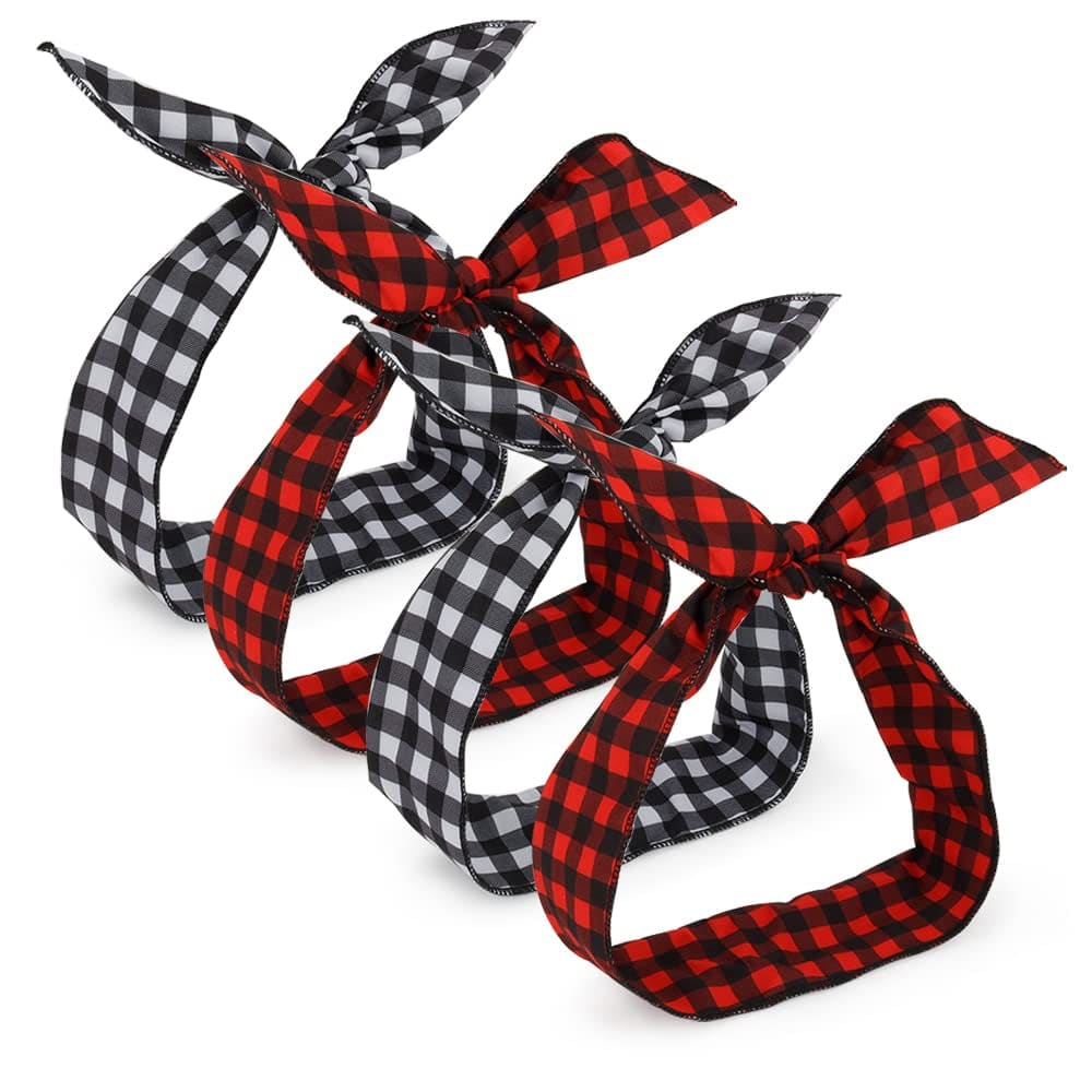 4 Pack Bandanas for Women, Wire Headband Retro Bowknot Polka Dot Wire Hair Holders Red Hairband, 4 Pieces Apparel & Accessories > Clothing Accessories > Bandanas & Headties AHONEY Plaid Red&Blue