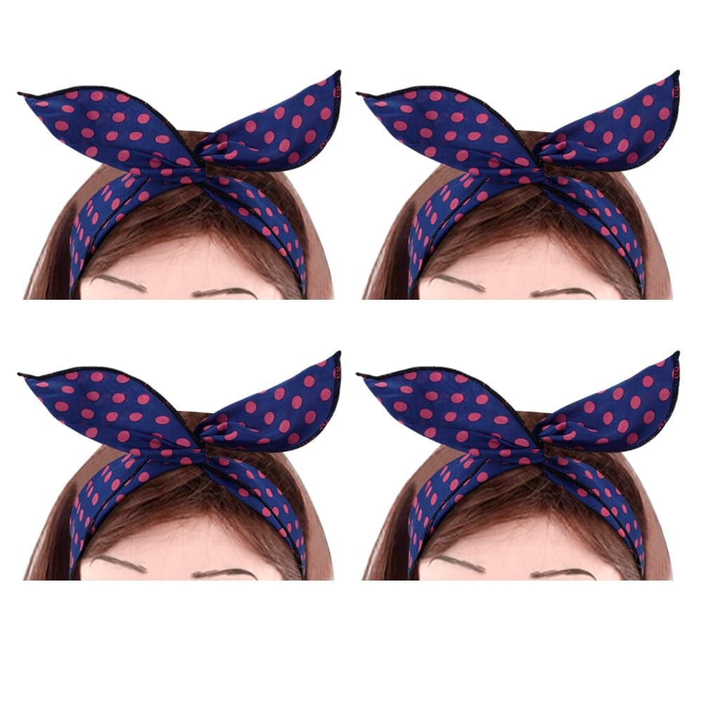4 Pack Bandanas for Women, Wire Headband Retro Bowknot Polka Dot Wire Hair Holders Red Hairband, 4 Pieces Apparel & Accessories > Clothing Accessories > Bandanas & Headties AHONEY Purple