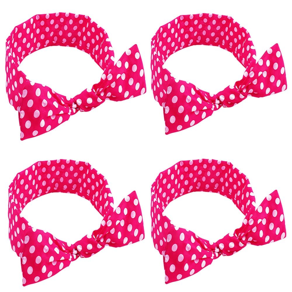 4 Pack Bandanas for Women, Wire Headband Retro Bowknot Polka Dot Wire Hair Holders Red Hairband, 4 Pieces Apparel & Accessories > Clothing Accessories > Bandanas & Headties AHONEY Hot pink