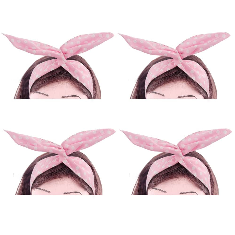 4 Pack Bandanas for Women, Wire Headband Retro Bowknot Polka Dot Wire Hair Holders Red Hairband, 4 Pieces Apparel & Accessories > Clothing Accessories > Bandanas & Headties AHONEY Pink