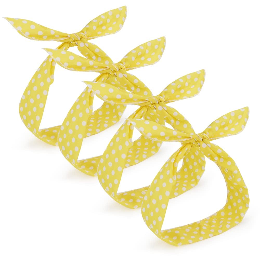 4 Pack Bandanas for Women, Wire Headband Retro Bowknot Polka Dot Wire Hair Holders Red Hairband, 4 Pieces Apparel & Accessories > Clothing Accessories > Bandanas & Headties AHONEY Yellow