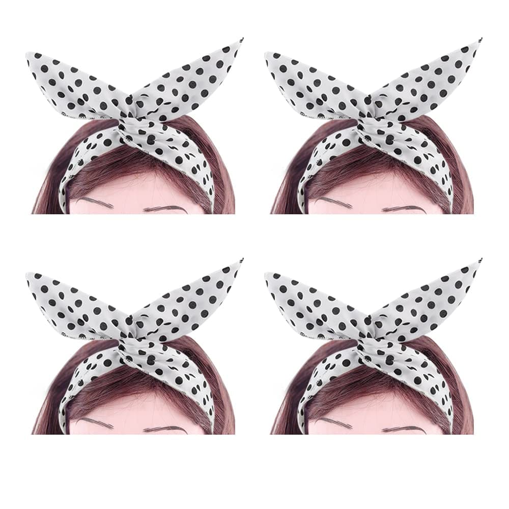 4 Pack Bandanas for Women, Wire Headband Retro Bowknot Polka Dot Wire Hair Holders Red Hairband, 4 Pieces Apparel & Accessories > Clothing Accessories > Bandanas & Headties AHONEY White
