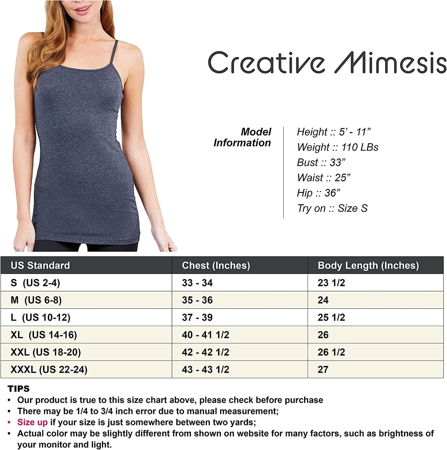 4 Pack Basic Long Camisole for Women Cami Tank Tops with Adjustable Spaghetti Strap (S-3XL)