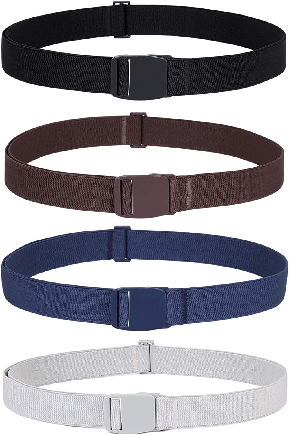 4 Pack Invisible Women Stretch Belt No Show Elastic Web Strap Belt with Flat Buckle for Jeans Pants Dresses Apparel & Accessories > Clothing Accessories > Belts KYLIE MAX H-black+coffee+blue+grey US Size 0-16