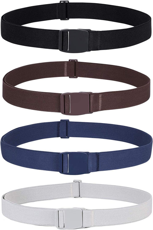 4 Pack Invisible Women Stretch Belt No Show Elastic Web Strap Belt with Flat Buckle for Jeans Pants Dresses Apparel & Accessories > Clothing Accessories > Belts KYLIE MAX H-black+coffee+blue+grey US Size 0-16