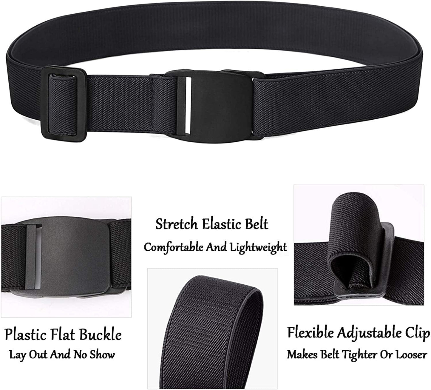 4 Pack Invisible Women Stretch Belt No Show Elastic Web Strap Belt with Flat Buckle for Jeans Pants Dresses Apparel & Accessories > Clothing Accessories > Belts KYLIE MAX