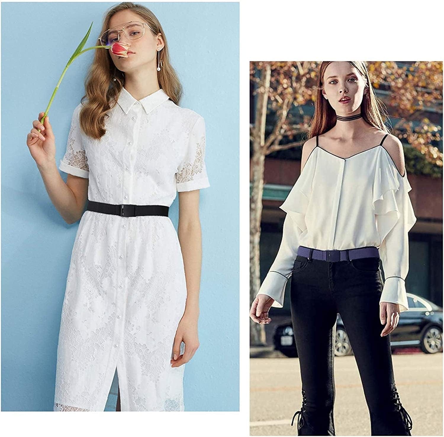 4 Pack Invisible Women Stretch Belt No Show Elastic Web Strap Belt with Flat Buckle for Jeans Pants Dresses Apparel & Accessories > Clothing Accessories > Belts KYLIE MAX