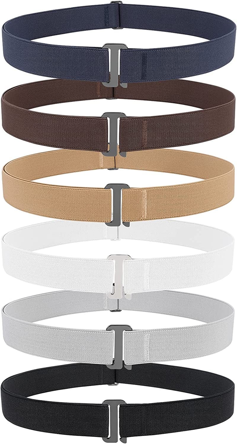 4 Pack Invisible Women Stretch Belt No Show Elastic Web Strap Belt with Flat Buckle for Jeans Pants Dresses Apparel & Accessories > Clothing Accessories > Belts KYLIE MAX D-black+coffee+blue+white+khaki+grey US Size 0-16