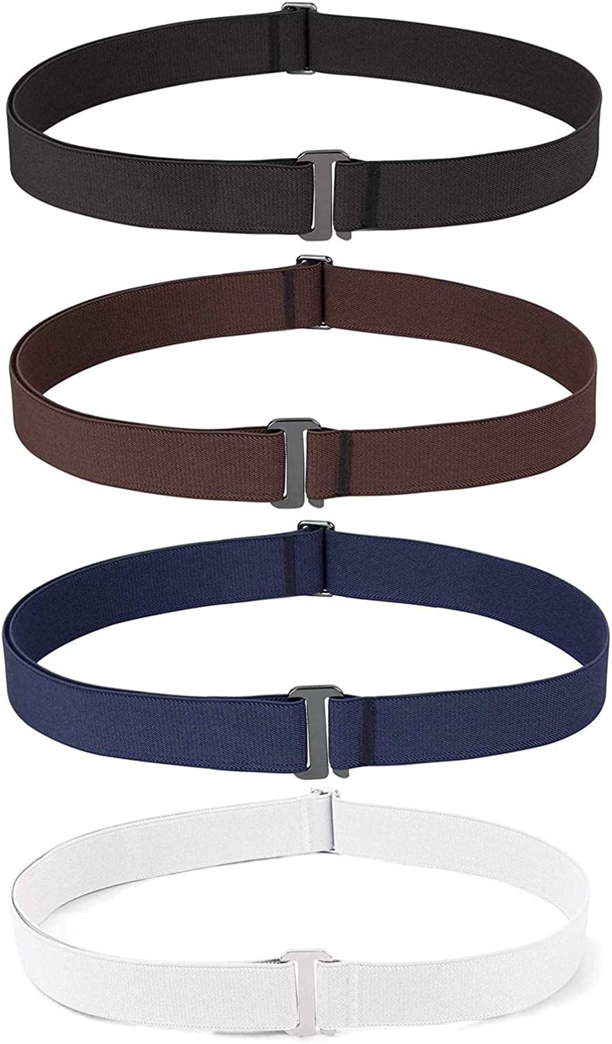 4 Pack Invisible Women Stretch Belt No Show Elastic Web Strap Belt with Flat Buckle for Jeans Pants Dresses Apparel & Accessories > Clothing Accessories > Belts KYLIE MAX A-black+coffee+blue+white US Size 0-16