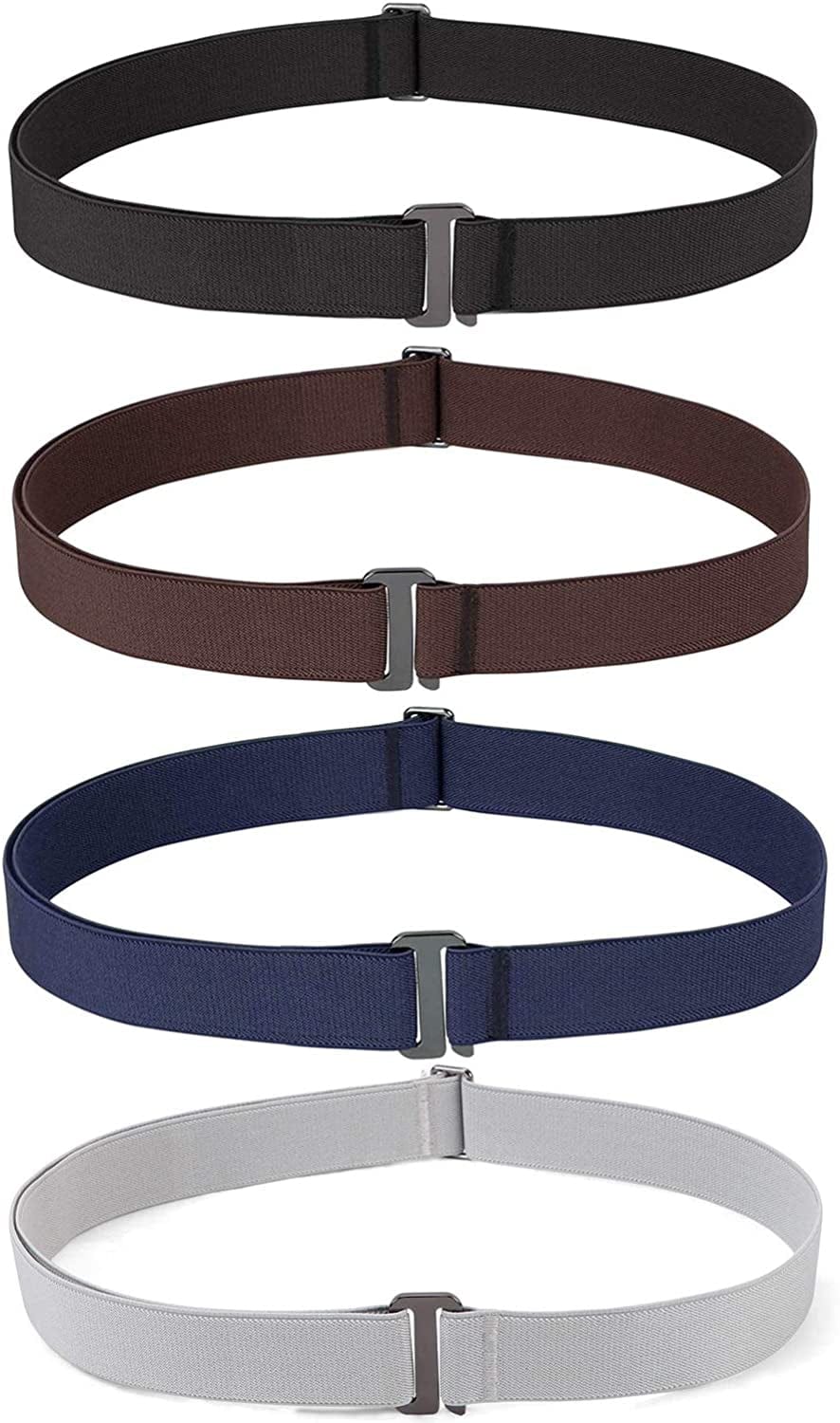 4 Pack Invisible Women Stretch Belt No Show Elastic Web Strap Belt with Flat Buckle for Jeans Pants Dresses Apparel & Accessories > Clothing Accessories > Belts KYLIE MAX C-black+coffee+blue+grey US Size 16+