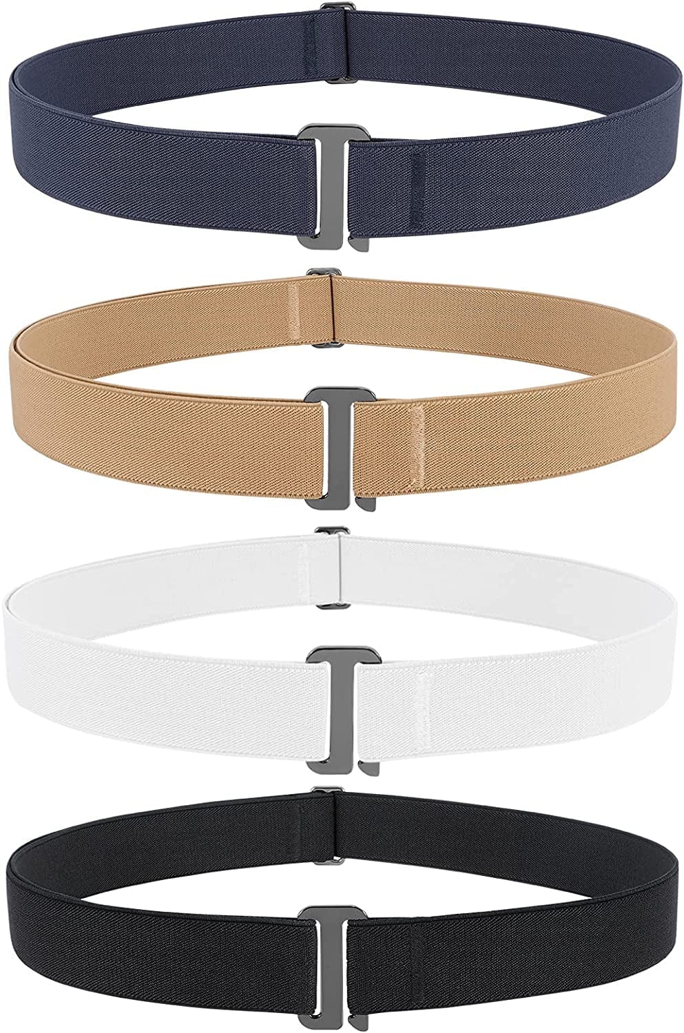 4 Pack Invisible Women Stretch Belt No Show Elastic Web Strap Belt with Flat Buckle for Jeans Pants Dresses Apparel & Accessories > Clothing Accessories > Belts KYLIE MAX B-black+blue+white+khaki US Size 16+