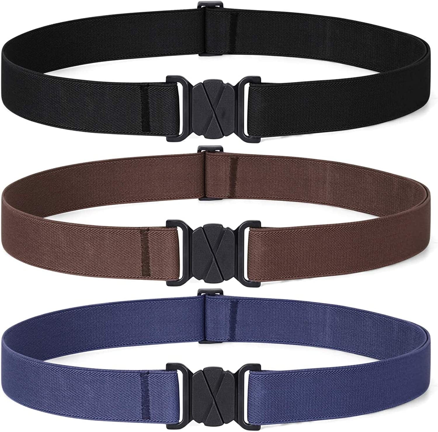 4 Pack Invisible Women Stretch Belt No Show Elastic Web Strap Belt with Flat Buckle for Jeans Pants Dresses Apparel & Accessories > Clothing Accessories > Belts KYLIE MAX J-black+coffee+blue US Size 0-16