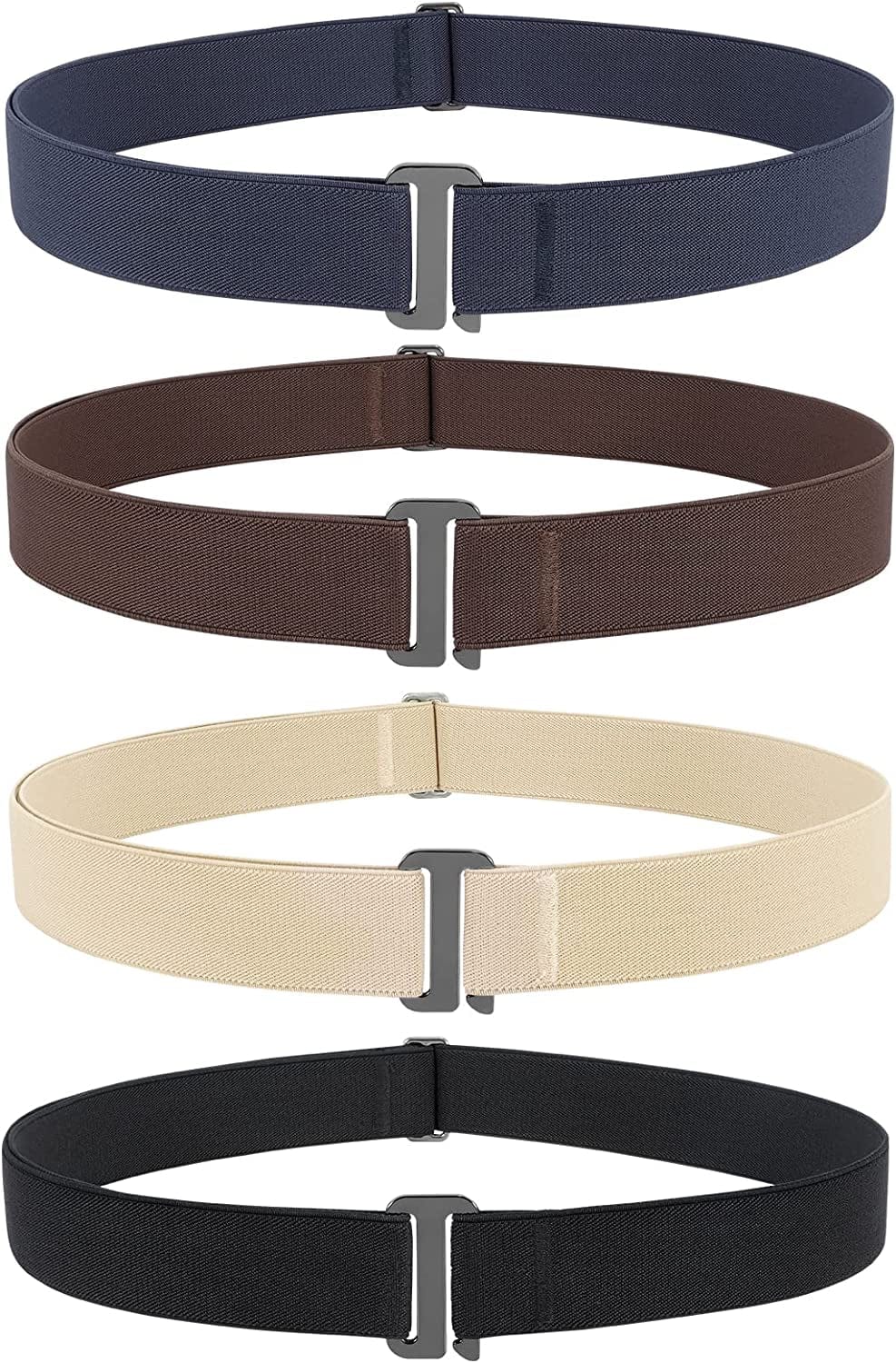 4 Pack Invisible Women Stretch Belt No Show Elastic Web Strap Belt with Flat Buckle for Jeans Pants Dresses Apparel & Accessories > Clothing Accessories > Belts KYLIE MAX K-black+coffee+blue+beige US Size 16+