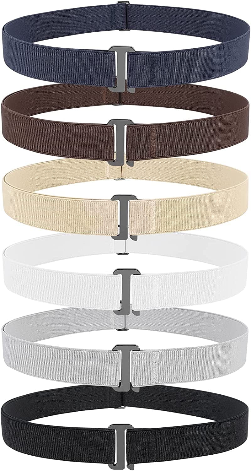 4 Pack Invisible Women Stretch Belt No Show Elastic Web Strap Belt with Flat Buckle for Jeans Pants Dresses Apparel & Accessories > Clothing Accessories > Belts KYLIE MAX F-black+coffee+blue+white+beige+grey US Size 0-16