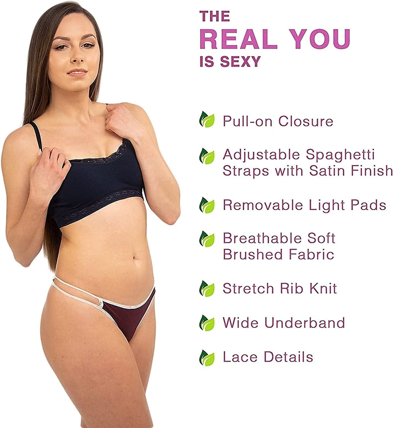 4-Pack Lace Bralletes for Women, Wireless Padded Bra with Adjustable Spaghetti Straps
