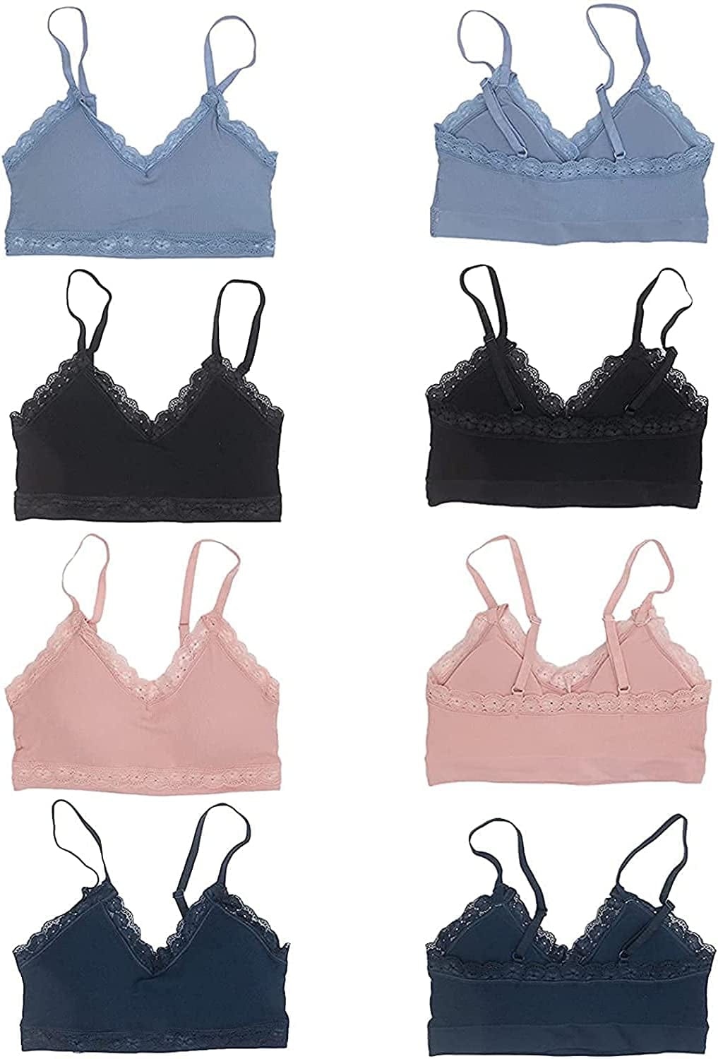 4-Pack Lace Bralletes for Women, Wireless Padded Bra with Adjustable Spaghetti Straps X-Large