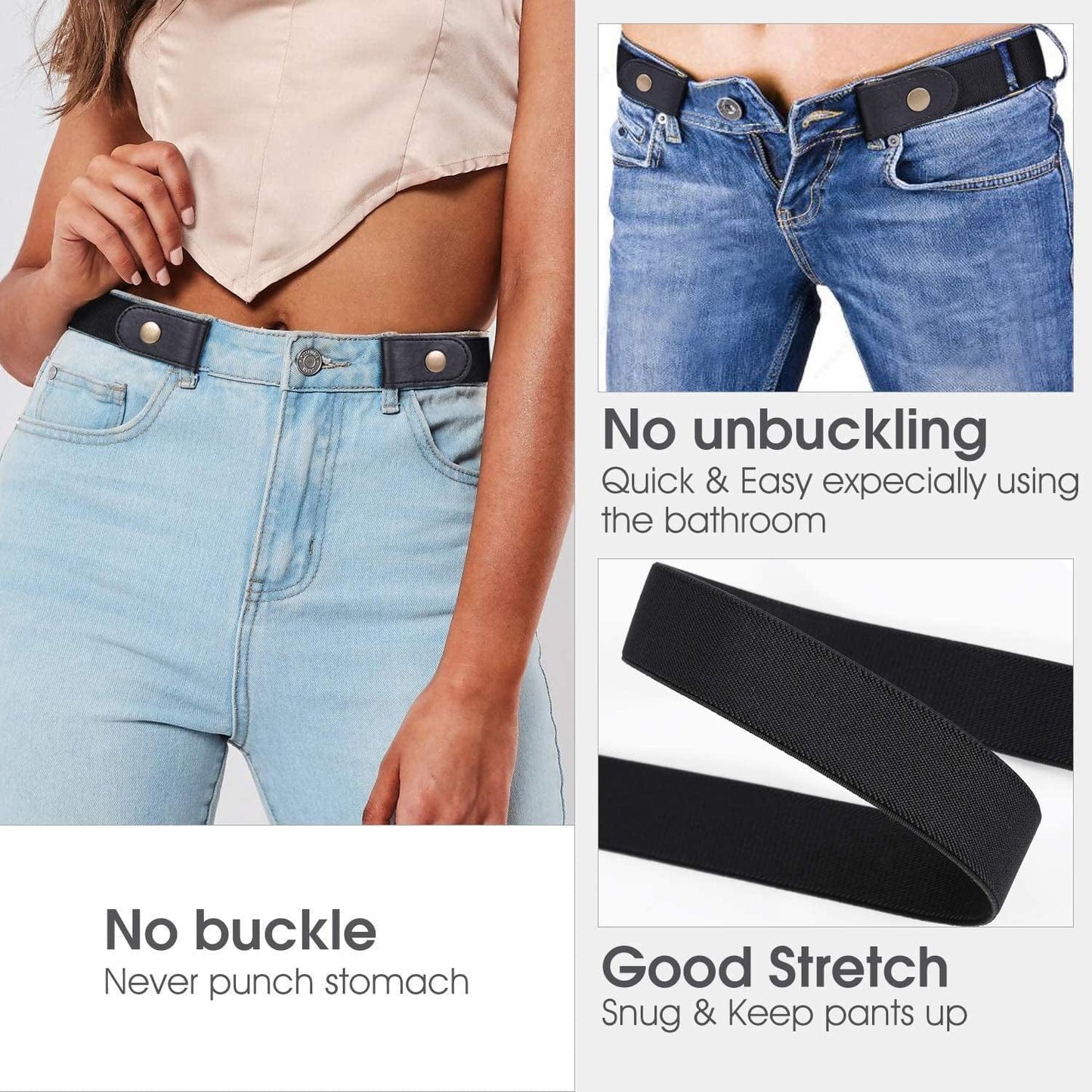 4 Pack No Buckle Belt, JASGOOD Buckle Free Stretch Belt for Women and Men Jeans Pants Apparel & Accessories > Clothing Accessories > Belts KYLIE MAX