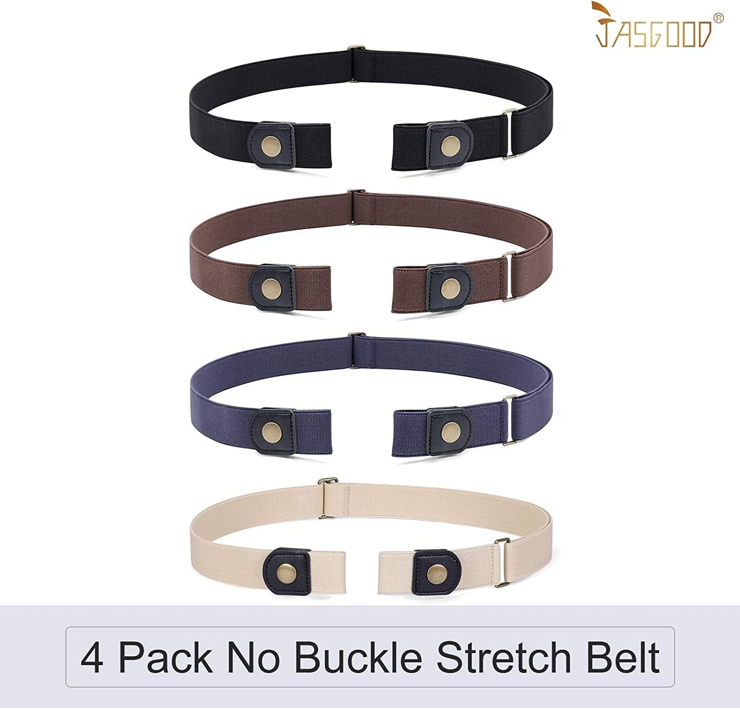 4 Pack No Buckle Belt, JASGOOD Buckle Free Stretch Belt for Women and Men Jeans Pants Apparel & Accessories > Clothing Accessories > Belts KYLIE MAX