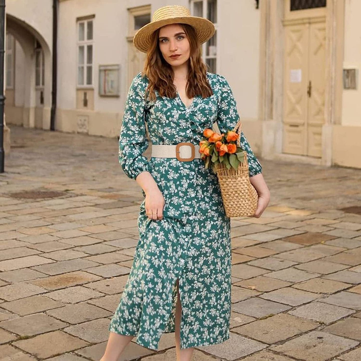 4 Pack Straw Woven Elastic Stretch Waist Belt Fashion Boho Dress Braided Belts for Women Apparel & Accessories > Clothing Accessories > Belts VONMELLI