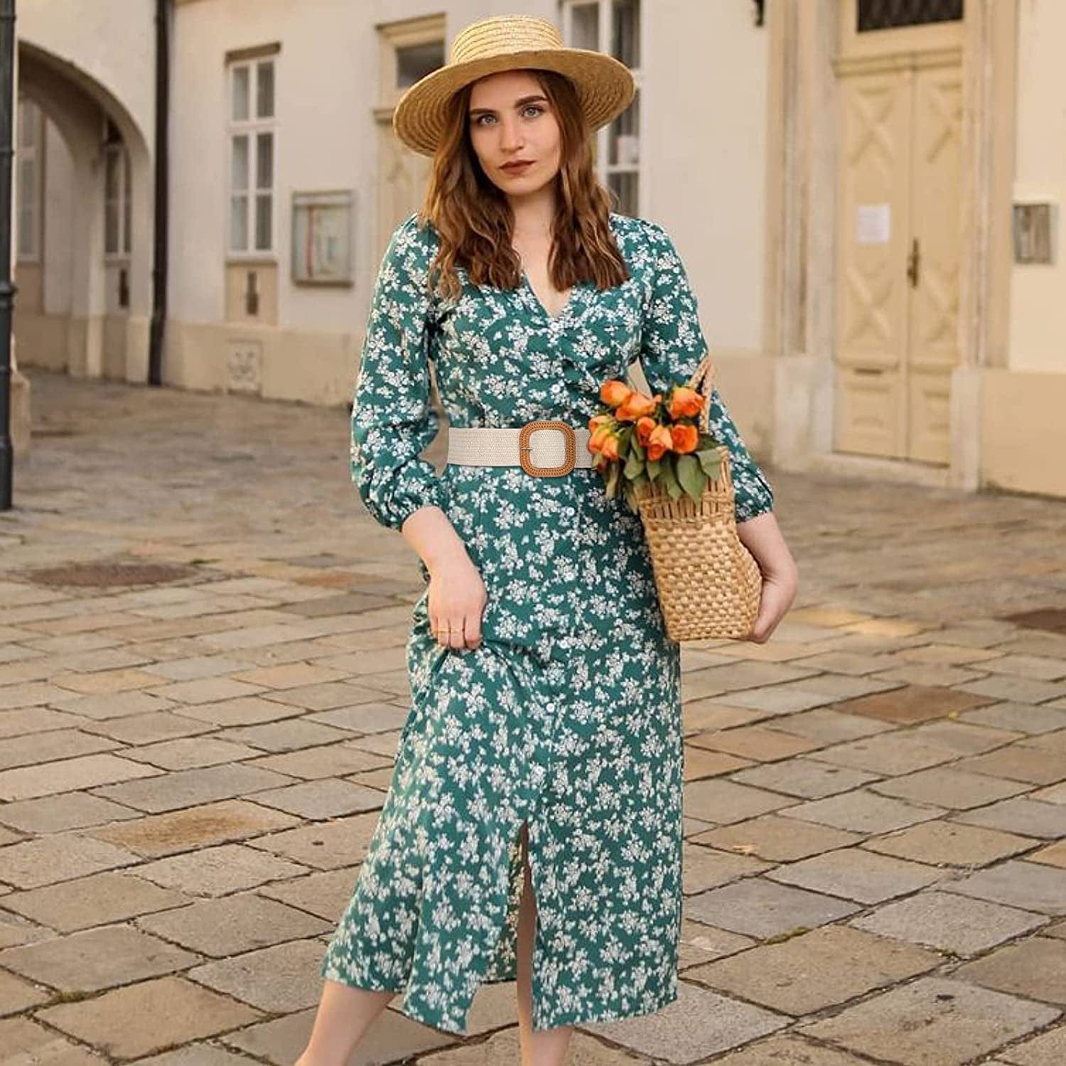 4 Pack Straw Woven Elastic Stretch Waist Belt Fashion Boho Dress Braided Belts for Women Apparel & Accessories > Clothing Accessories > Belts VONMELLI