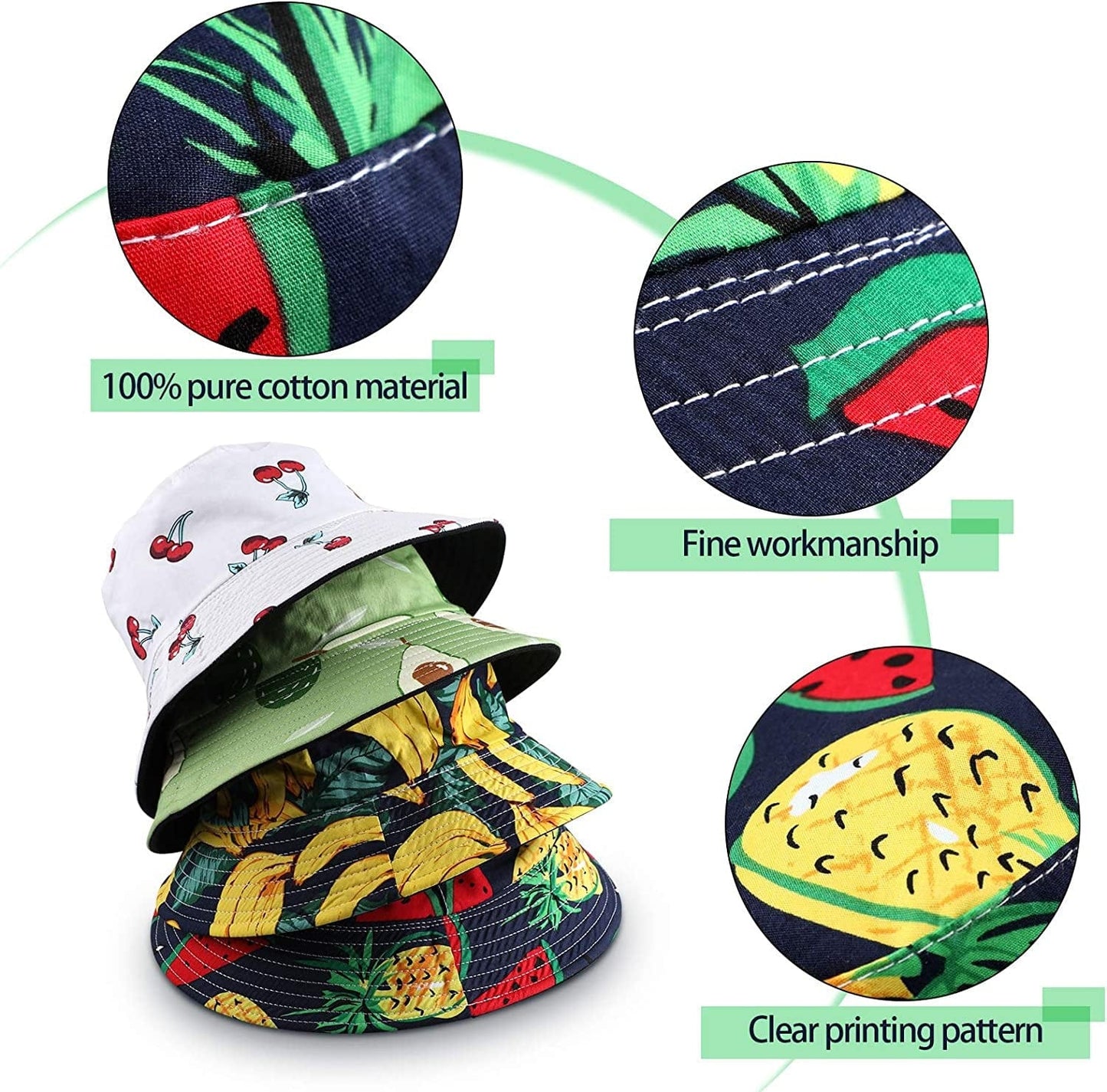 4 Pack Unisex Print Bucket Hats, Cotton Beach Sun Hat for Women Summer Travel, Outdoor Reversible Cap Double Sides Wear for Women Men Apparel & Accessories > Clothing Accessories > Hats Piklohas
