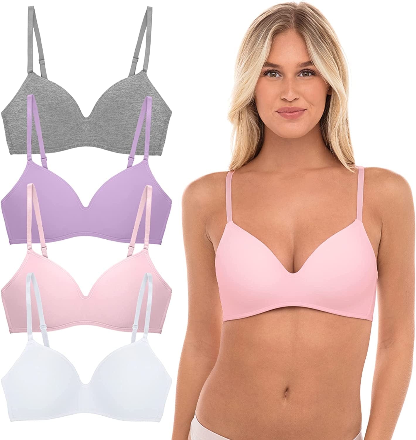 4 Pack Wirefree Bra - Women'S Flexible Soft Foam Wireless No Wire Soft Pad T Shirt Bra Value Pack Lavender/Pink / (36) 36C