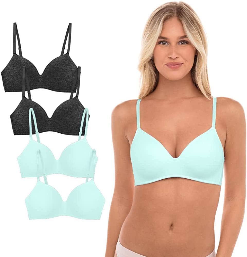 4 Pack Wirefree Bra - Women'S Flexible Soft Foam Wireless No Wire Soft Pad T Shirt Bra Value Pack Aqua / (36) 36D