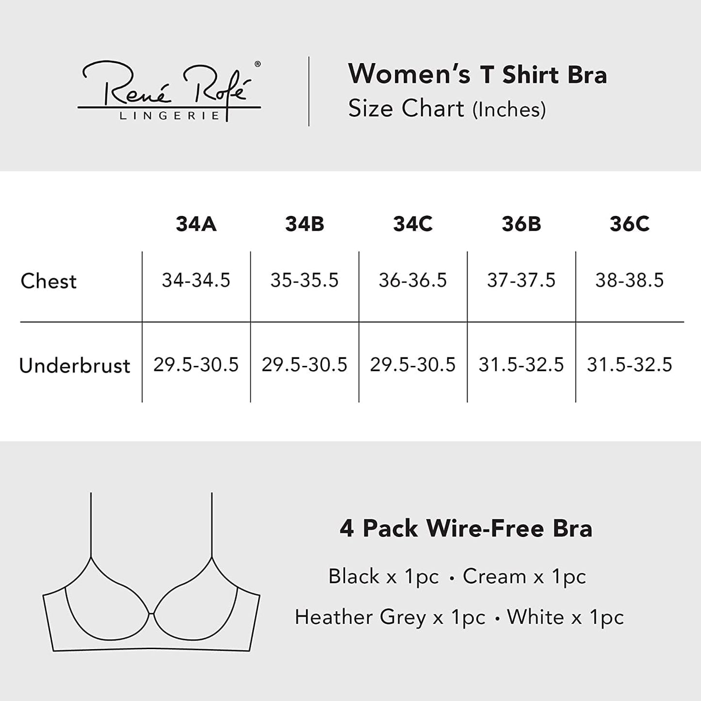 4 Pack Wirefree Bra - Women'S Flexible Soft Foam Wireless No Wire Soft Pad T Shirt Bra Value Pack