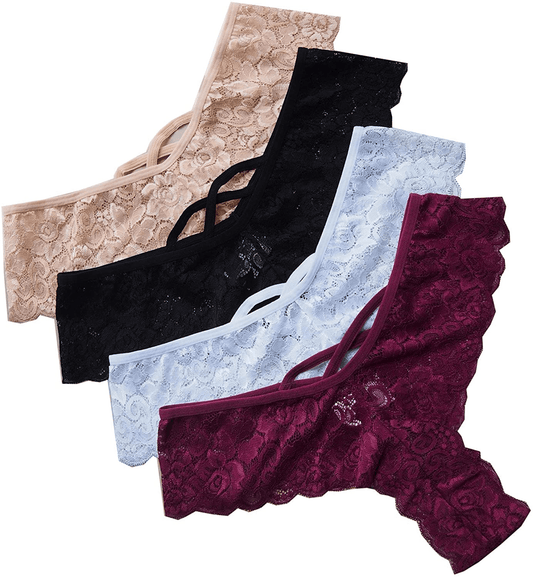 4 Pack Women'S Lace Thongs Bikini Panties Sexy Lingerie Panty G-String Underwear Apparel & Accessories > Clothing > Underwear & Socks > Underwear Anna & Eric N+p+b+w Medium