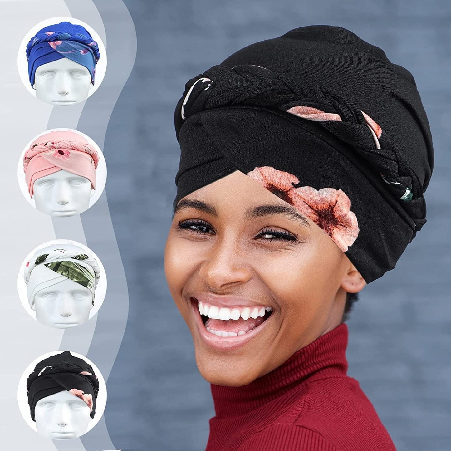 4 Pack Womens Turban Cap Head Wraps Covers Pre Tied Twisted Braid Cancer Beanies Headwear Wrap Scarf for Sleeping Apparel & Accessories > Clothing Accessories > Headwear Hercicy