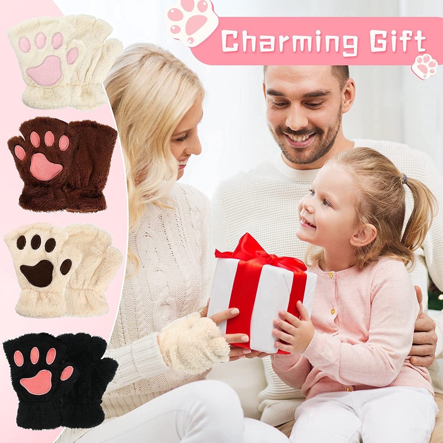 4 Pairs Cat Mittens Gloves Fingerless Cat Paw Mittens Faux Fur Cosplay Bear Kitten Paws Gloves Fluffy Cat Claws Fingerless Mittens for Women Apparel & Accessories > Clothing Accessories > Gloves & Mittens Geyoga