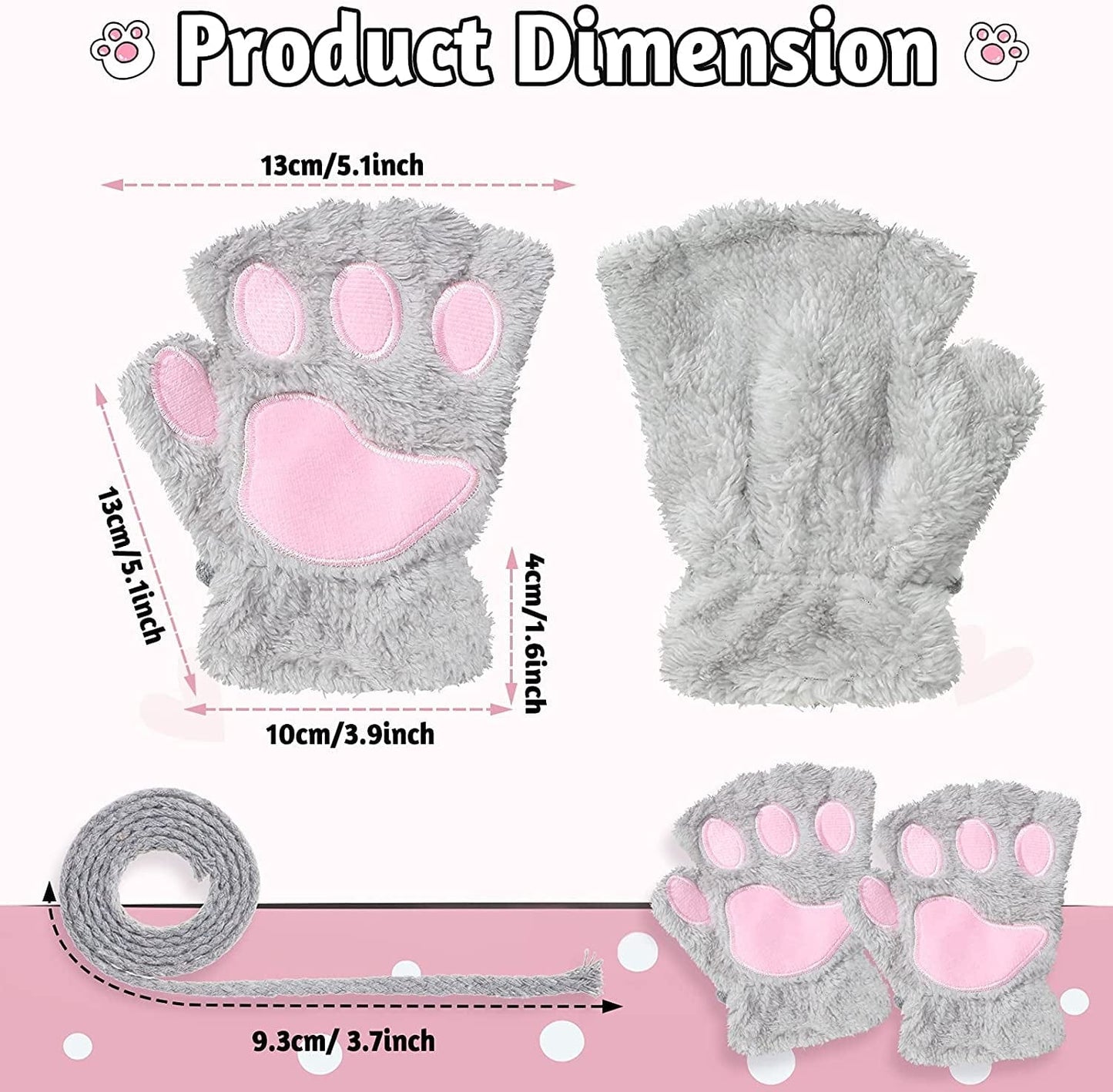 4 Pairs Cat Paw Gloves Fingerless Gloves Mittens Half Finger Paw Gloves Winter Plush Gloves for Kids Adult Cosplay Apparel & Accessories > Clothing Accessories > Gloves & Mittens SATINIOR