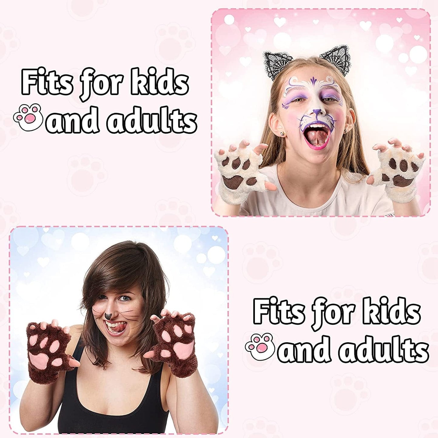 4 Pairs Cat Paw Gloves Fingerless Gloves Mittens Half Finger Paw Gloves Winter Plush Gloves for Kids Adult Cosplay Apparel & Accessories > Clothing Accessories > Gloves & Mittens SATINIOR