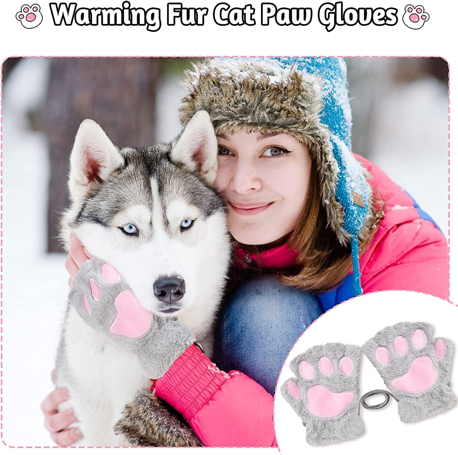 4 Pairs Cat Paw Gloves Fingerless Gloves Mittens Half Finger Paw Gloves Winter Plush Gloves for Kids Adult Cosplay Apparel & Accessories > Clothing Accessories > Gloves & Mittens SATINIOR