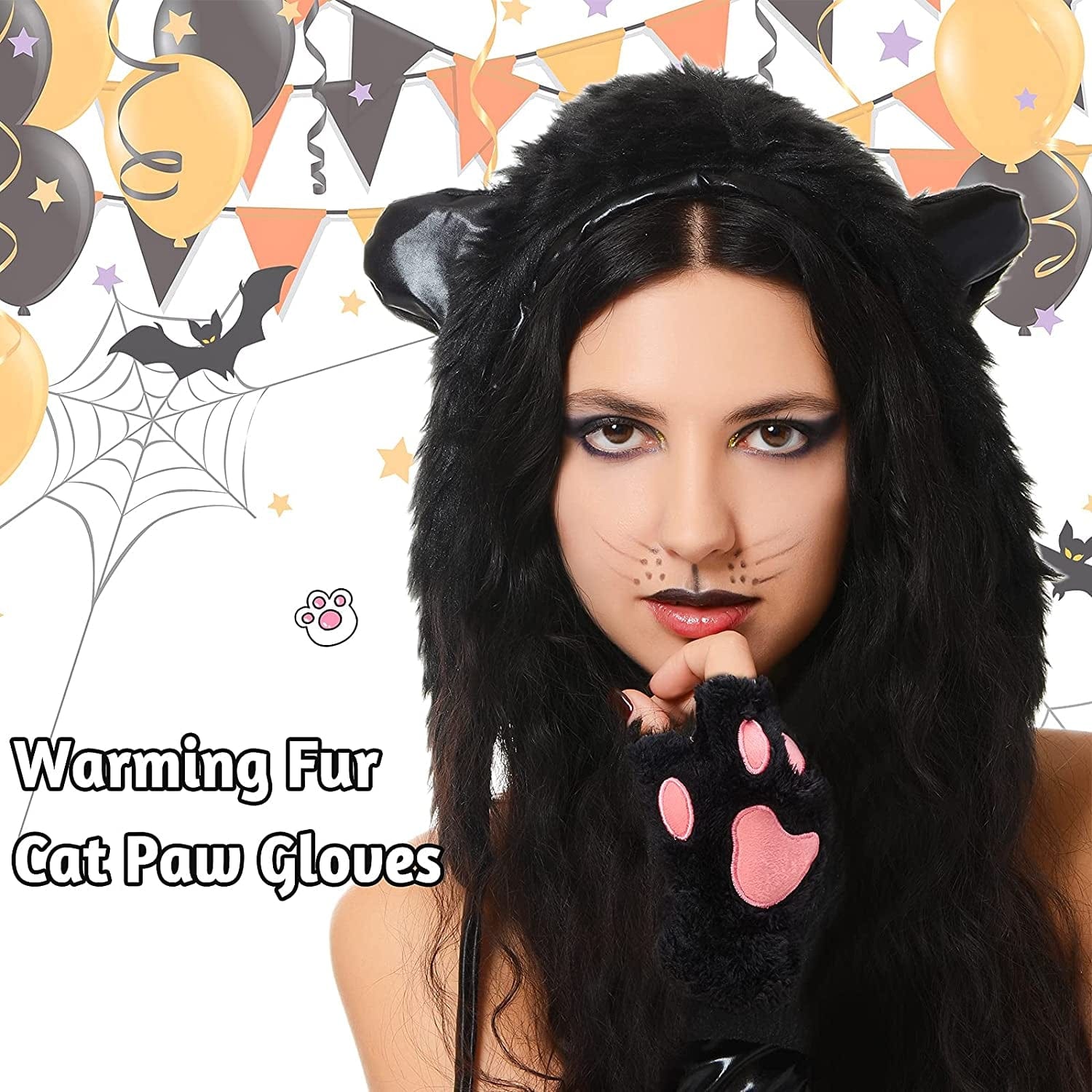 4 Pairs Cat Paw Gloves Fingerless Gloves Mittens Half Finger Paw Gloves Winter Plush Gloves for Kids Adult Cosplay Apparel & Accessories > Clothing Accessories > Gloves & Mittens SATINIOR