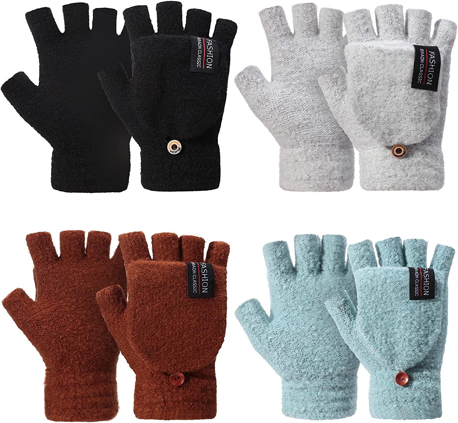 4 Pairs Fingerless Gloves Winter Knitted Mittens with Cover Convertible Mittens for Women Men Cold Weather Apparel & Accessories > Clothing Accessories > Gloves & Mittens SATINIOR Classic Colors