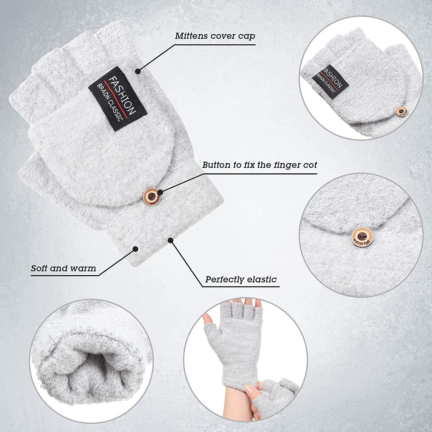 4 Pairs Fingerless Gloves Winter Knitted Mittens with Cover Convertible Mittens for Women Men Cold Weather Apparel & Accessories > Clothing Accessories > Gloves & Mittens SATINIOR