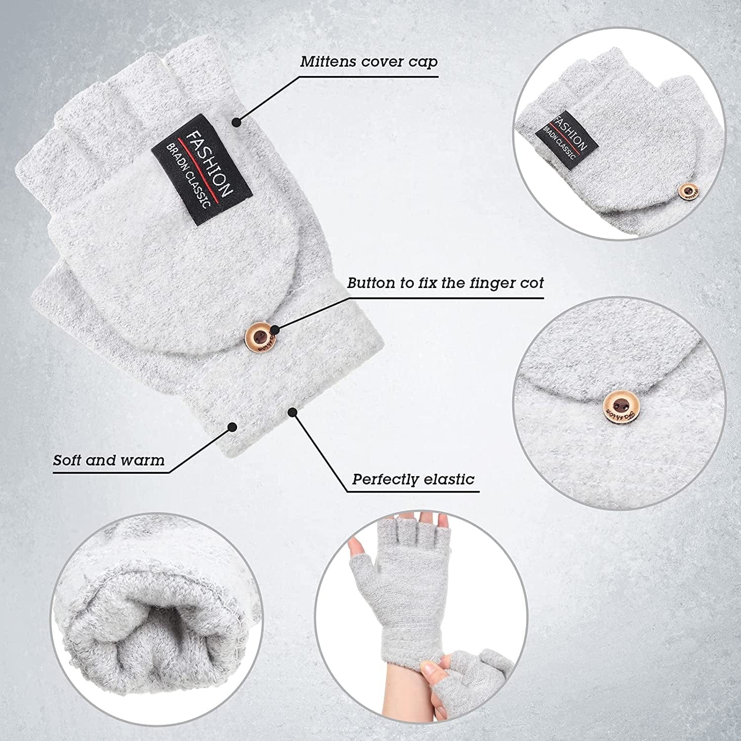 4 Pairs Fingerless Gloves Winter Knitted Mittens with Cover Convertible Mittens for Women Men Cold Weather Apparel & Accessories > Clothing Accessories > Gloves & Mittens SATINIOR