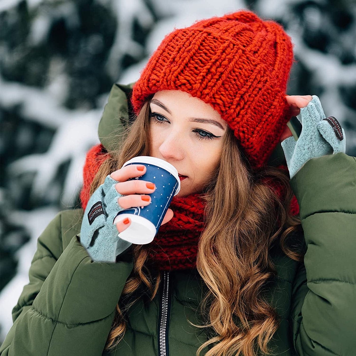 4 Pairs Fingerless Gloves Winter Knitted Mittens with Cover Convertible Mittens for Women Men Cold Weather Apparel & Accessories > Clothing Accessories > Gloves & Mittens SATINIOR