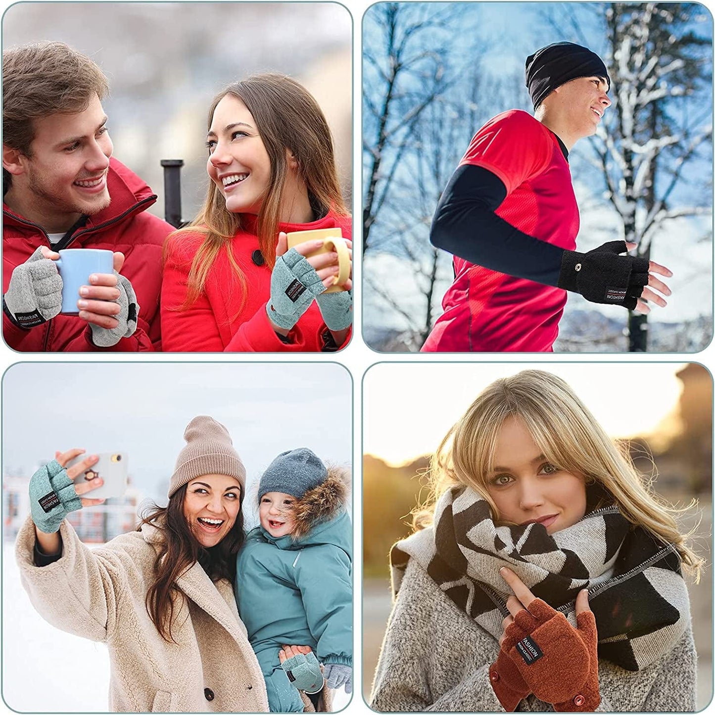 4 Pairs Fingerless Gloves Winter Knitted Mittens with Cover Convertible Mittens for Women Men Cold Weather Apparel & Accessories > Clothing Accessories > Gloves & Mittens SATINIOR