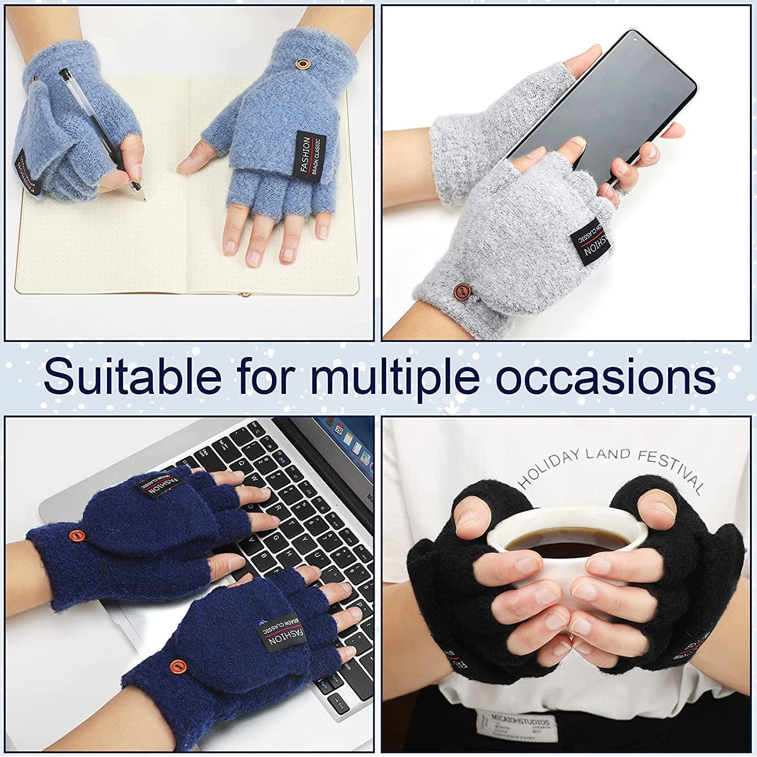 4 Pairs Fingerless Gloves with Cover Convertible Mittens Knitted Gloves for Women Men Apparel & Accessories > Clothing Accessories > Gloves & Mittens SATINIOR