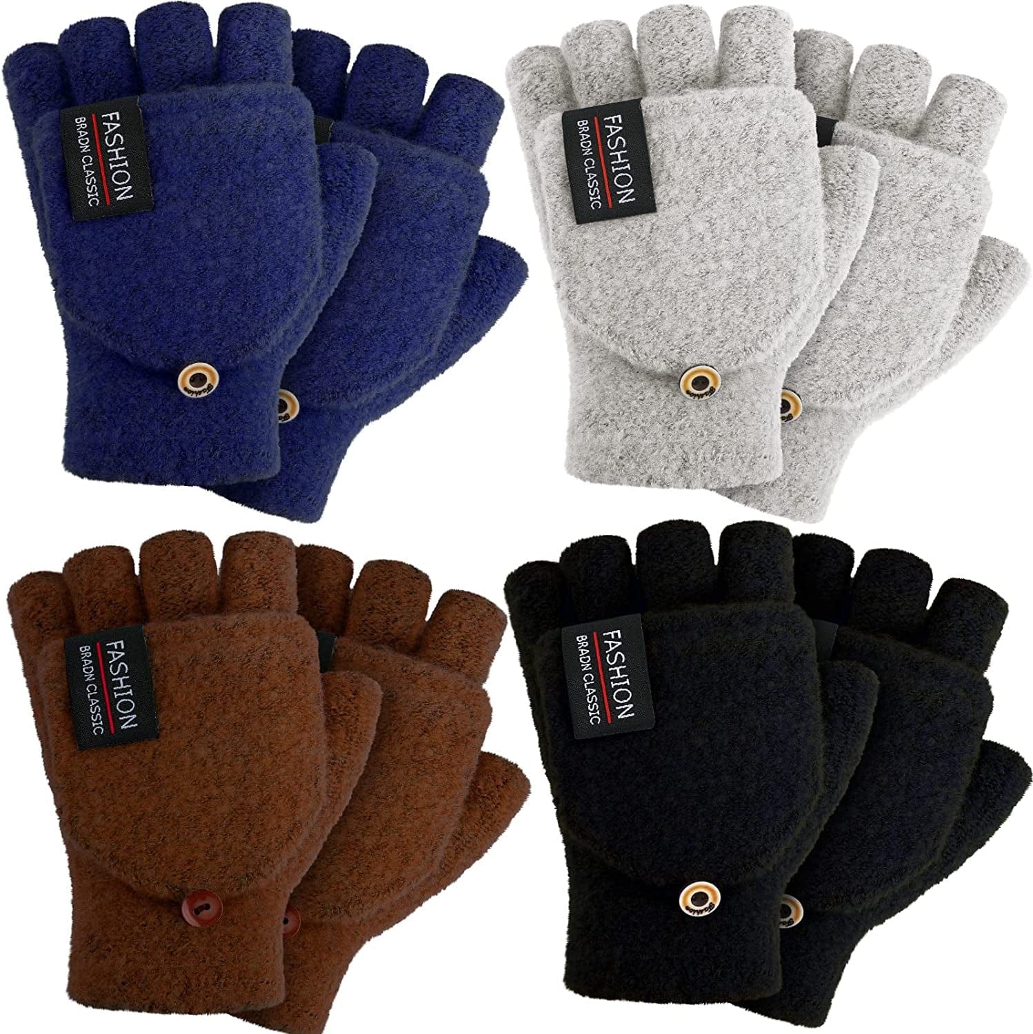 4 Pairs Fingerless Gloves with Cover Convertible Mittens Knitted Gloves for Women Men Apparel & Accessories > Clothing Accessories > Gloves & Mittens SATINIOR Navy Blue, Black, Coffee, Light Grey