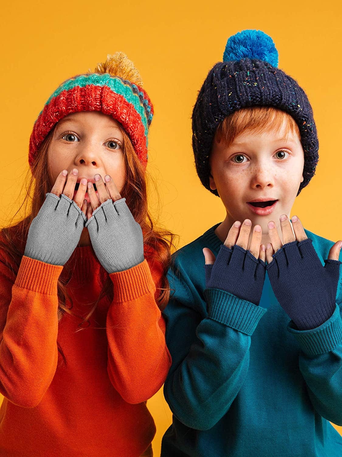 4 Pairs Kids Long Half Fingerless Gloves Knitted Arm Warmers Winter Long Half Stretchy Finger Mittens for Kids Boys and Girls Apparel & Accessories > Clothing Accessories > Gloves & Mittens SATINIOR