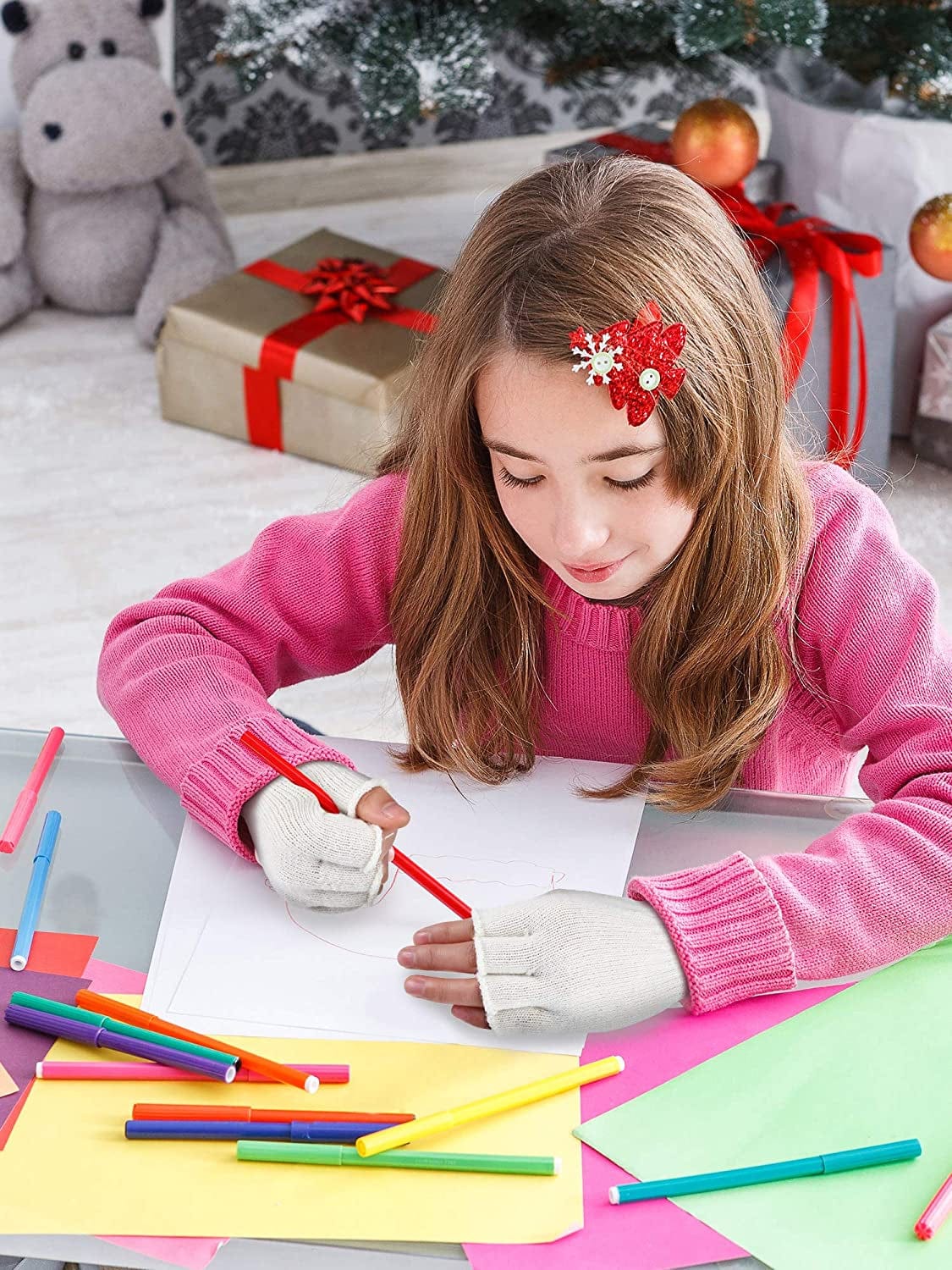 4 Pairs Kids Long Half Fingerless Gloves Knitted Arm Warmers Winter Long Half Stretchy Finger Mittens for Kids Boys and Girls Apparel & Accessories > Clothing Accessories > Gloves & Mittens SATINIOR