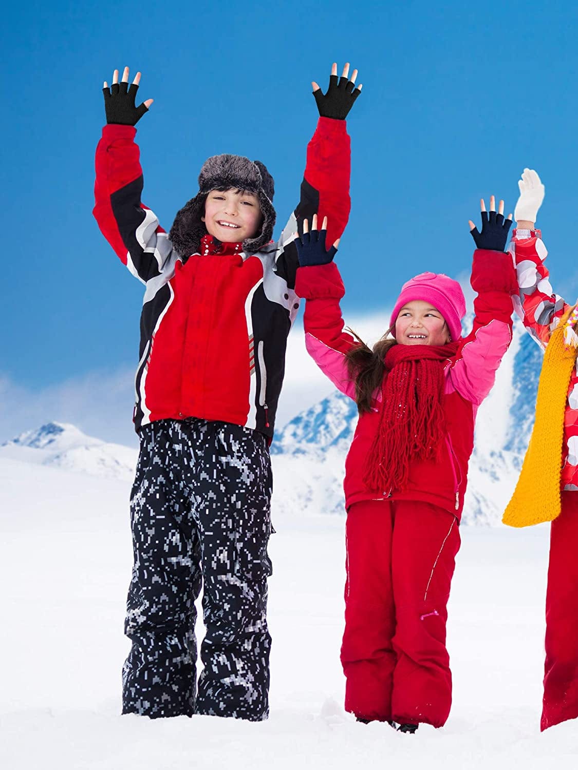 4 Pairs Kids Long Half Fingerless Gloves Knitted Arm Warmers Winter Long Half Stretchy Finger Mittens for Kids Boys and Girls Apparel & Accessories > Clothing Accessories > Gloves & Mittens SATINIOR