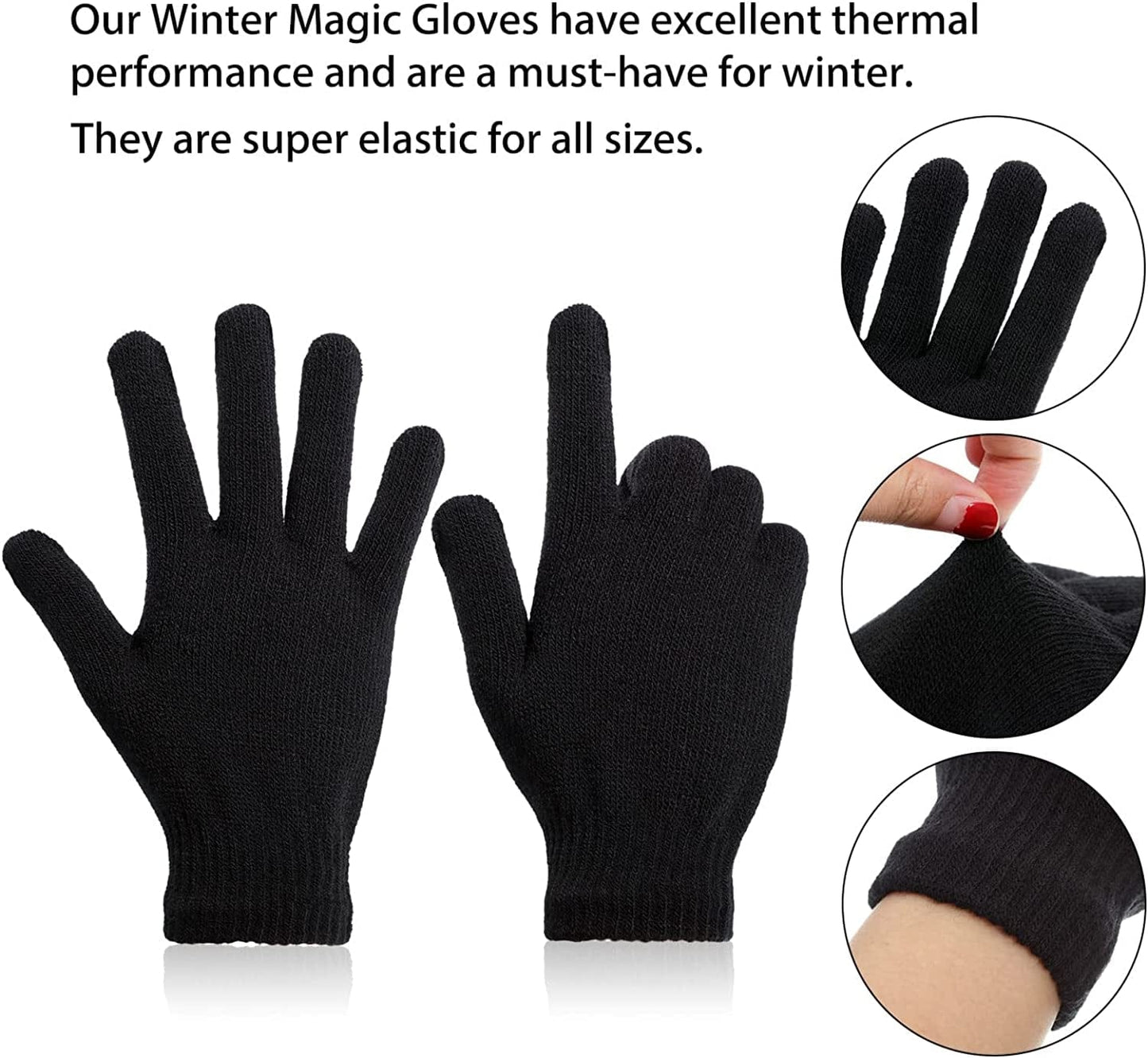 4 Pairs Magic Winter Gloves Unisex Gloves Knit Stretchy Mitten Full Fingers Warm Gloves for Men Women Sports Apparel & Accessories > Clothing Accessories > Gloves & Mittens SATINIOR