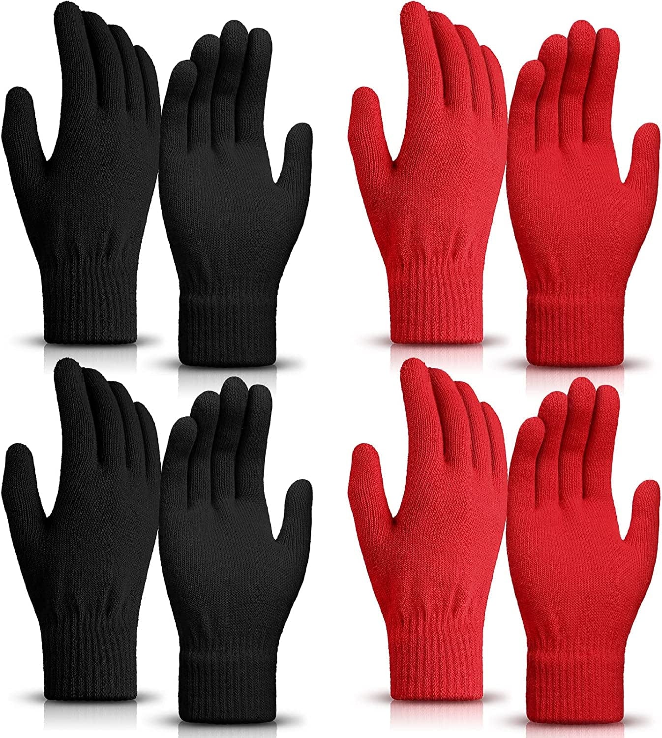 4 Pairs Magic Winter Gloves Unisex Gloves Knit Stretchy Mitten Full Fingers Warm Gloves for Men Women Sports Apparel & Accessories > Clothing Accessories > Gloves & Mittens SATINIOR Red and Black Over 18 Years