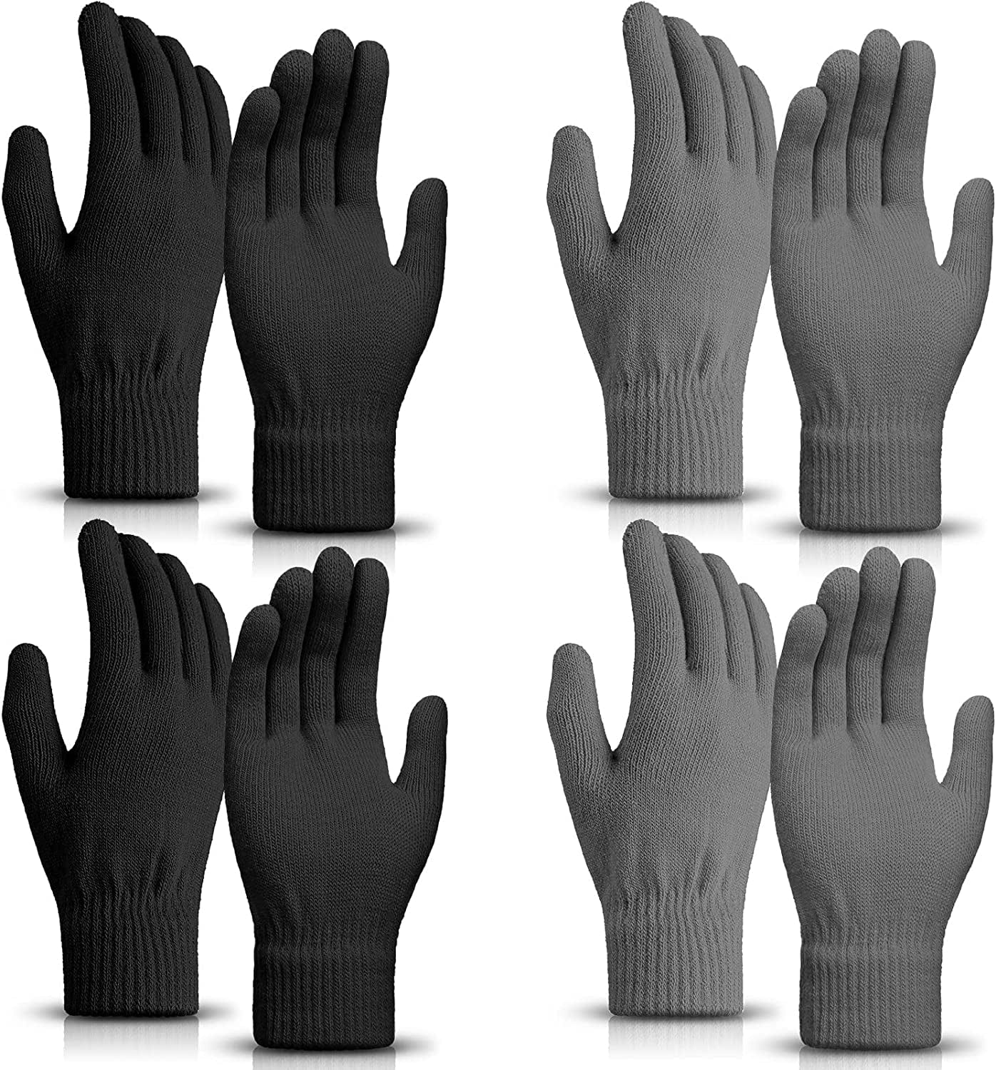4 Pairs Magic Winter Gloves Unisex Gloves Knit Stretchy Mitten Full Fingers Warm Gloves for Men Women Sports Apparel & Accessories > Clothing Accessories > Gloves & Mittens SATINIOR Gray and Black Over 18 Years