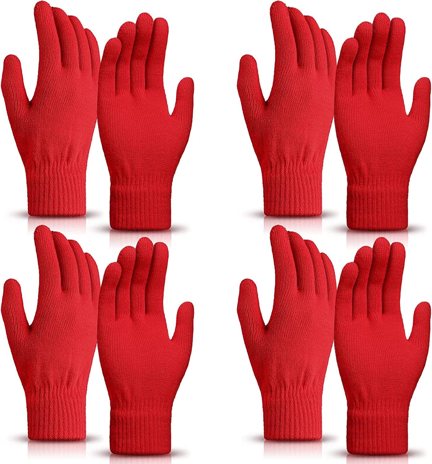 4 Pairs Magic Winter Gloves Unisex Gloves Knit Stretchy Mitten Full Fingers Warm Gloves for Men Women Sports Apparel & Accessories > Clothing Accessories > Gloves & Mittens SATINIOR Red Over 18 Years