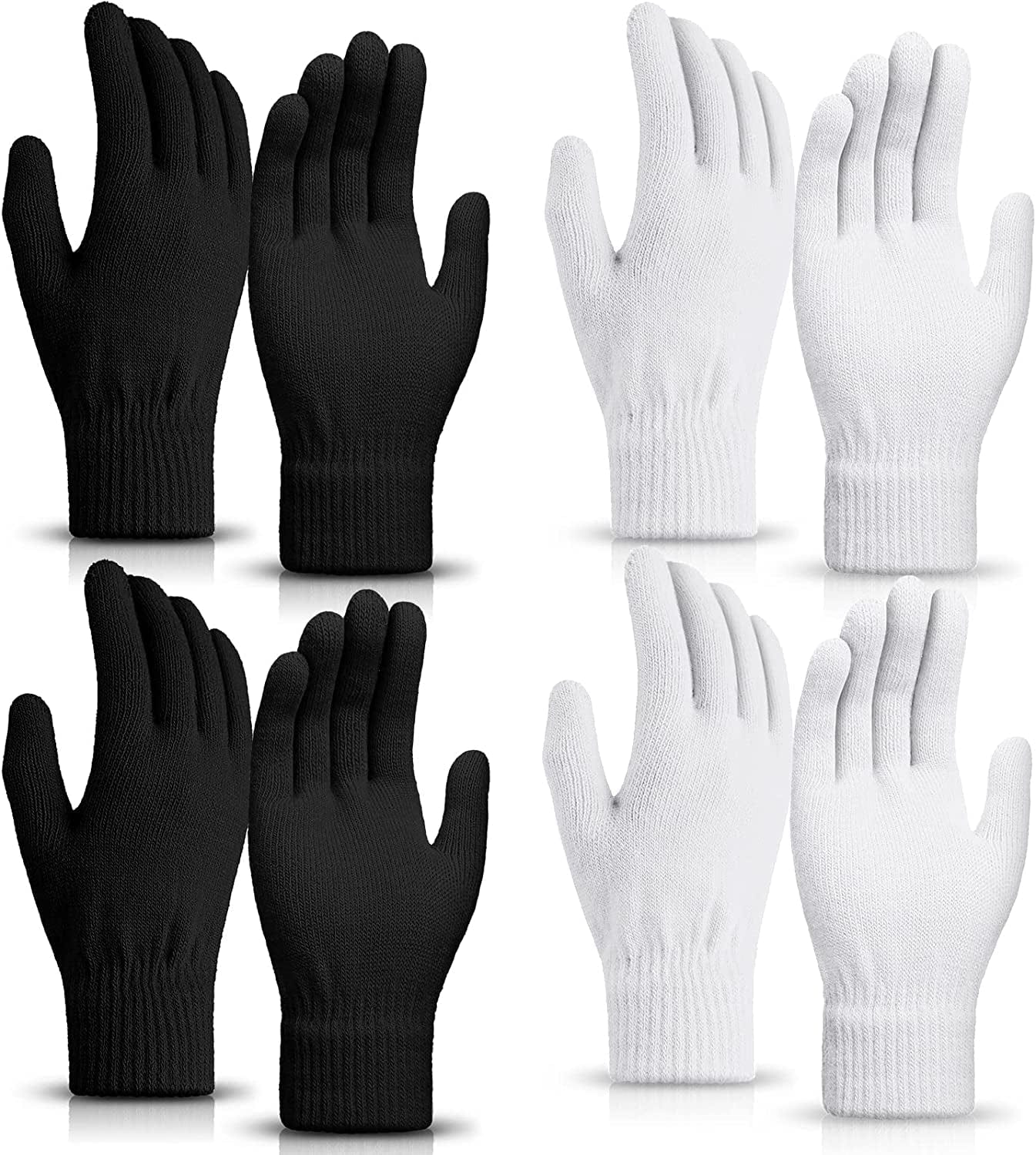 4 Pairs Magic Winter Gloves Unisex Gloves Knit Stretchy Mitten Full Fingers Warm Gloves for Men Women Sports Apparel & Accessories > Clothing Accessories > Gloves & Mittens SATINIOR White and Black Over 18 Years